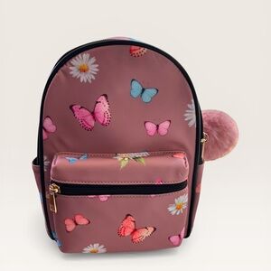 Like Dreams Pink Butterfly Daisy Mini Backpack with Pom Pom